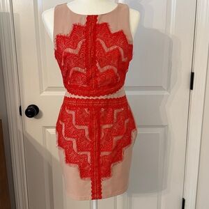 Red Lace Overlay Dress Sz M - Open Back